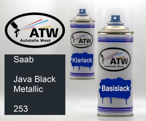 Saab, Java Black Metallic, 253: 400ml Sprühdose + 400ml Klarlack - Set, von ATW Autoteile West.